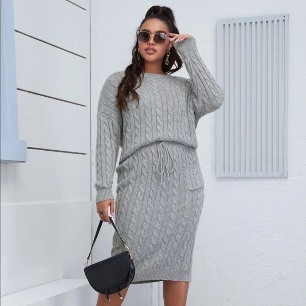 SHEIN Cable Knit Sweater & Skirt